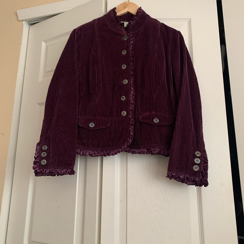 Witchy/ Gilmore girls vibes J.Jill  boho purple ruffle blazer - Picture 5 of 9